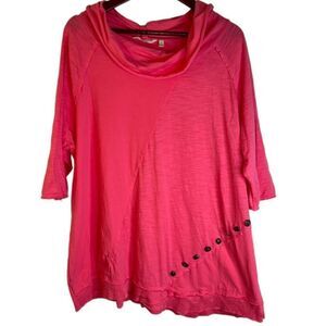 Soft Surroundings Womens 1X Solid Pink Mixed Media Asymmetric Hem CowlNeck Tunic